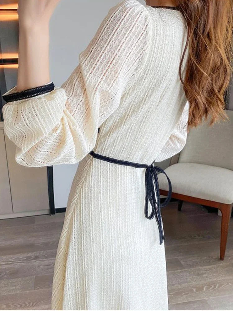 pantsparadises DRESS TO IMPRESS 2024 Spring Elegant Korean Midi Dress Women Fashion Slim Long Sleeve Fairy Dress Female Casual Sweet Office Lady Party Dress Y2k