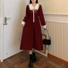 pantsparadises holiday dress New Vintage Shirt Dress Women Autumn Spring Long Sleeve Robe Kawaii Lolita Elegant Midi Dresses Korean Fashion Vestido платье