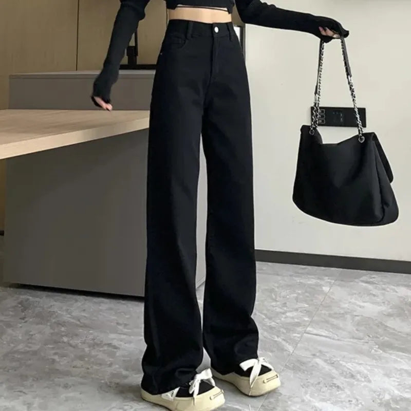 New Arrival OL Work Women Denim Jeans Straight Classic Black Loose Casual Pants Dropship New Arrivals Daily Toursers Female