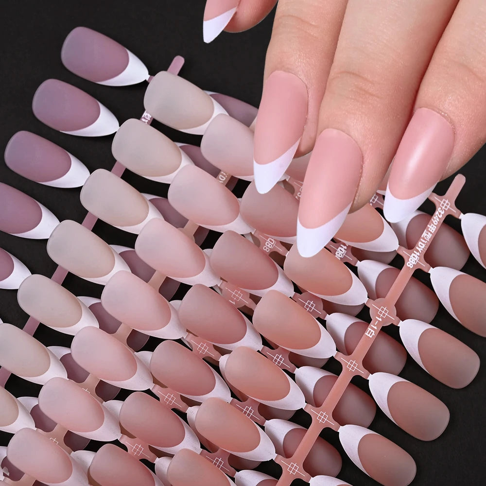 pantsparadises 150Pcs Pre-made French False Nails Scarless Coffin Almond Fake Nail Artificial Fingernails Press on Nails for Nail Extension