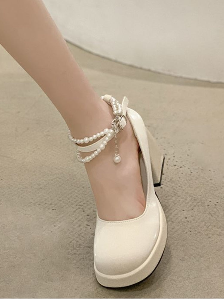 pantsparadises French Style Elegant High Heels Sandals Office Lady Pure Color Korean Shoes Casual Non-Slip Round Toe Sandals Summer Chic