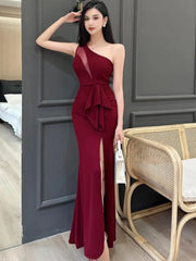 pantsparadises Women Sexy Backless Slim Split Long Dress Summer Fashion Elegant Sleeveless Off Shoulder Elegant Club Party Mesh Dresses