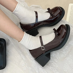 pantsparadises Brown Jk Uniform Shoes British Style Retro Japanese Mary Jane Shoes Women's Lolita Bow Sweet Girls Kawaii Mid Heel Cute Laofers