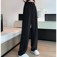 pantsparadises Summer Women's Casual Pants Wide Leg Pants Elegant Office Lady 2024 New Solid Color High Waist Loose Trousers Female