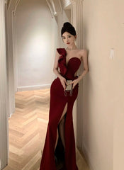 pantsparadises DRESS TO IMPRESS Elegant Fashion Wedding Evening Party Long Dresses for Women Sexy Split Sleeveless Slim Ladies Vintage Red Prom Female Clothing