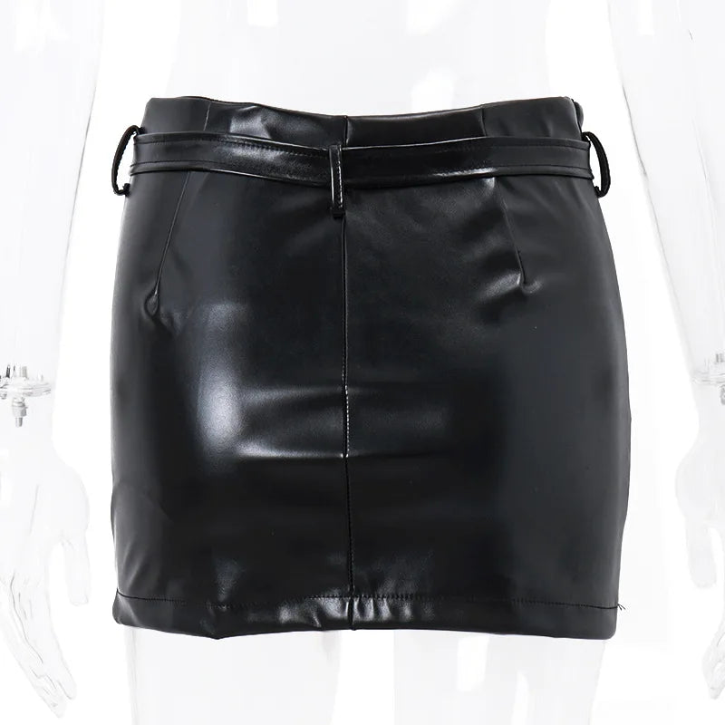 pantsparadises Sexy PU Leather Mini Skirt Women Summer High Waist Slim A-line Skirt Female Y2K Vintage All-match Casual Black