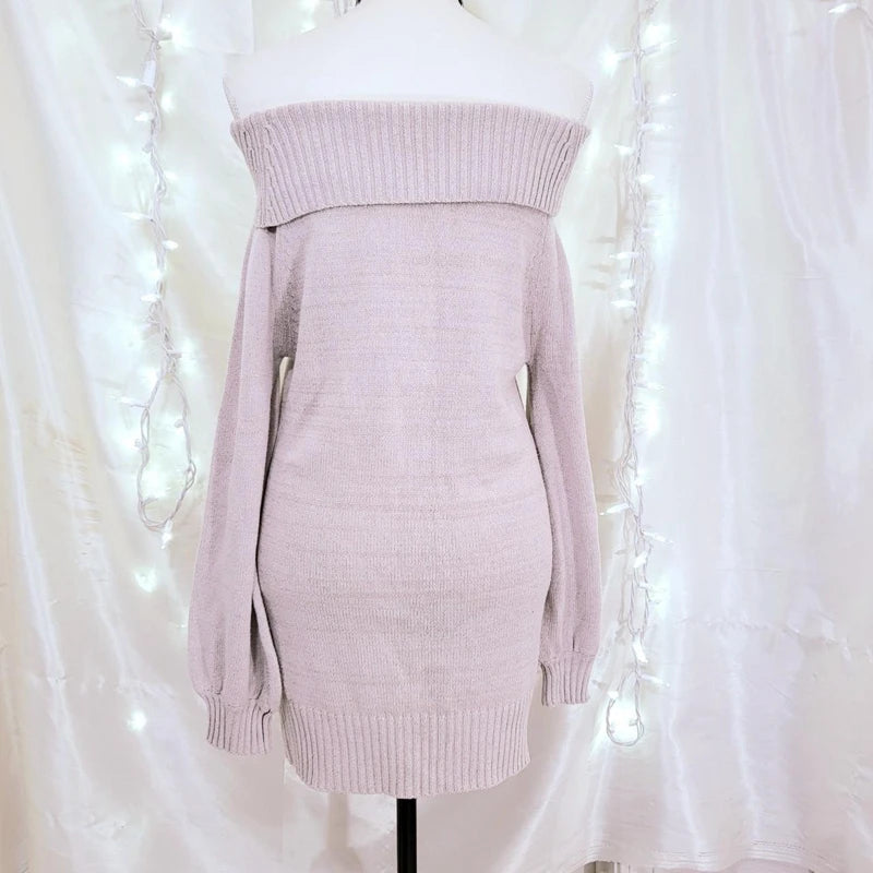 pantsparadises Cottage Fairy 00s Vintage Knitted Dress Japanese Off Shoulder Pullovers Mini Dress Fairy Y2K Kawaii Tie Up Retro Sweater Dress