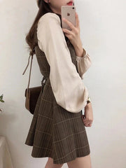 pantsparadises FALL OUTFITS New Casual Dating Design Set Dress Women's Korean and Japanese Style Retro Pl Button Women Shirt Mini Sleeveless Tank Top