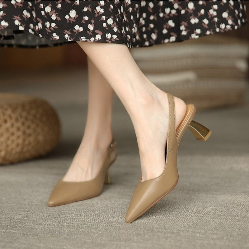 pantsparadises High-heeled Sandals Women New Style Korean Style Pointed Toe Caps with Mid-heel Fashion Shoes Women Zapatos De Mujer