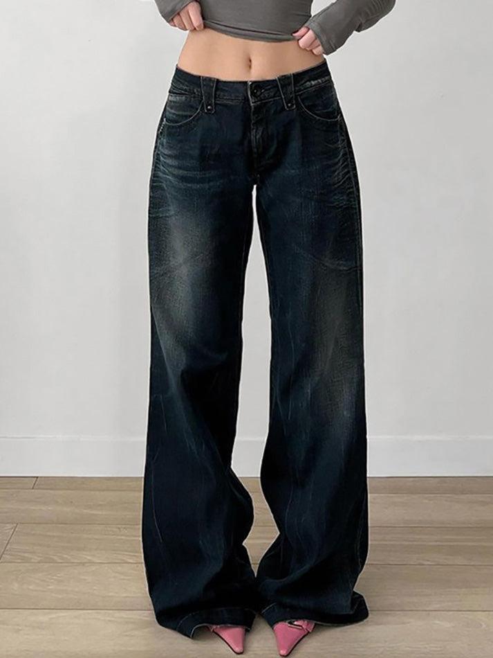 pantsparadises - Vintage Basic Low-Rise Loose Jeans pantsparadises