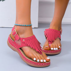 pantsparadises Fashion Fringe Wedges Sandals Women Clip Toe Back Strap Platform Sandalias Mujer Summer Light Beach Sandal Shoes