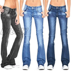 Autumn Black Flared Jeans Women Casual Vintage Skinny Low Rise Bell Bottom Mom Korean Slim Denim