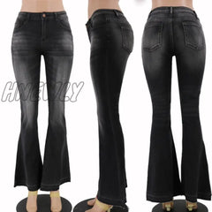 Autumn Black Flared Jeans Women Casual Vintage Skinny Low Rise Bell Bottom Mom Korean Slim Denim