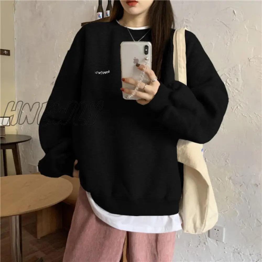 Autumn Winter Girl Korean Version Oversized Hoodies Street Style Letter Embroidery Sweatshirt