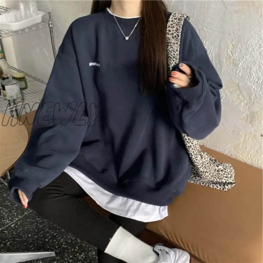 Autumn Winter Girl Korean Version Oversized Hoodies Street Style Letter Embroidery Sweatshirt