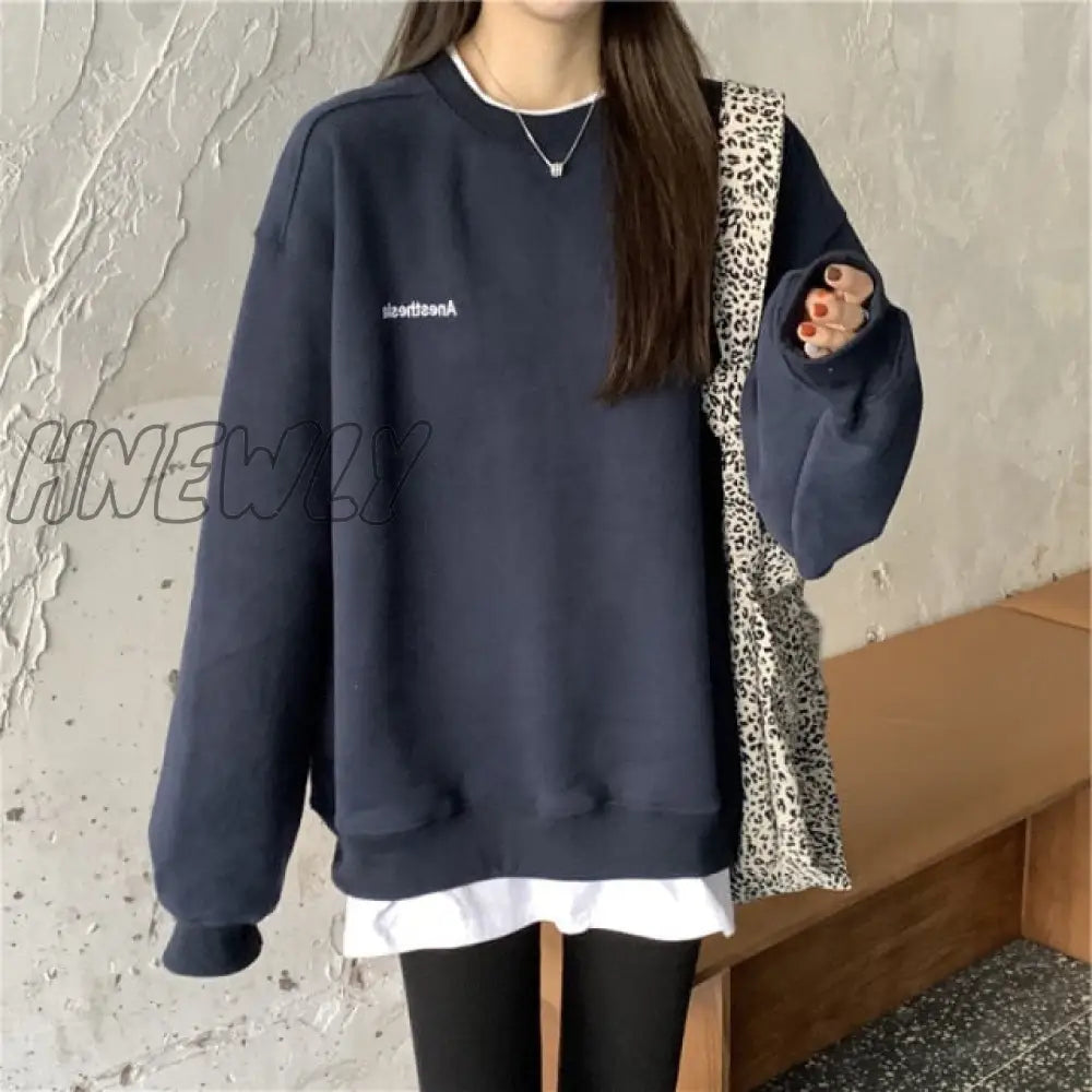 Autumn Winter Girl Korean Version Oversized Hoodies Street Style Letter Embroidery Sweatshirt