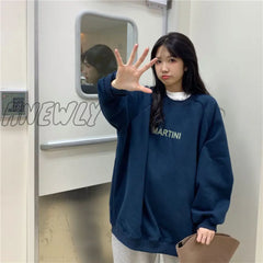 Autumn Winter Girl Korean Version Oversized Hoodies Street Style Letter Embroidery Sweatshirt