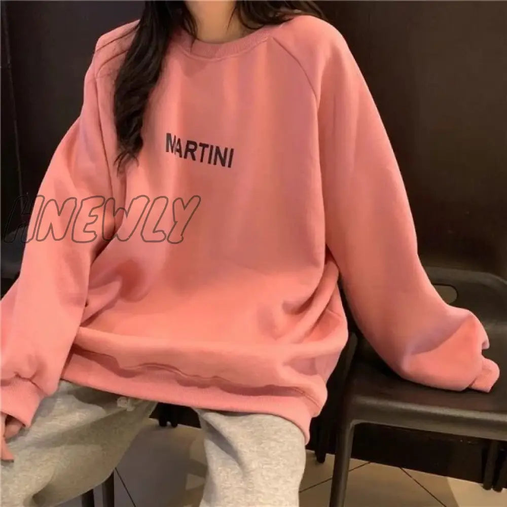 Autumn Winter Girl Korean Version Oversized Hoodies Street Style Letter Embroidery Sweatshirt