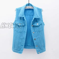 Autumn Women Plus Size Denim Vest Sleeveless Waistcoat Students Casual Tops Jeans Jackets Red Pink