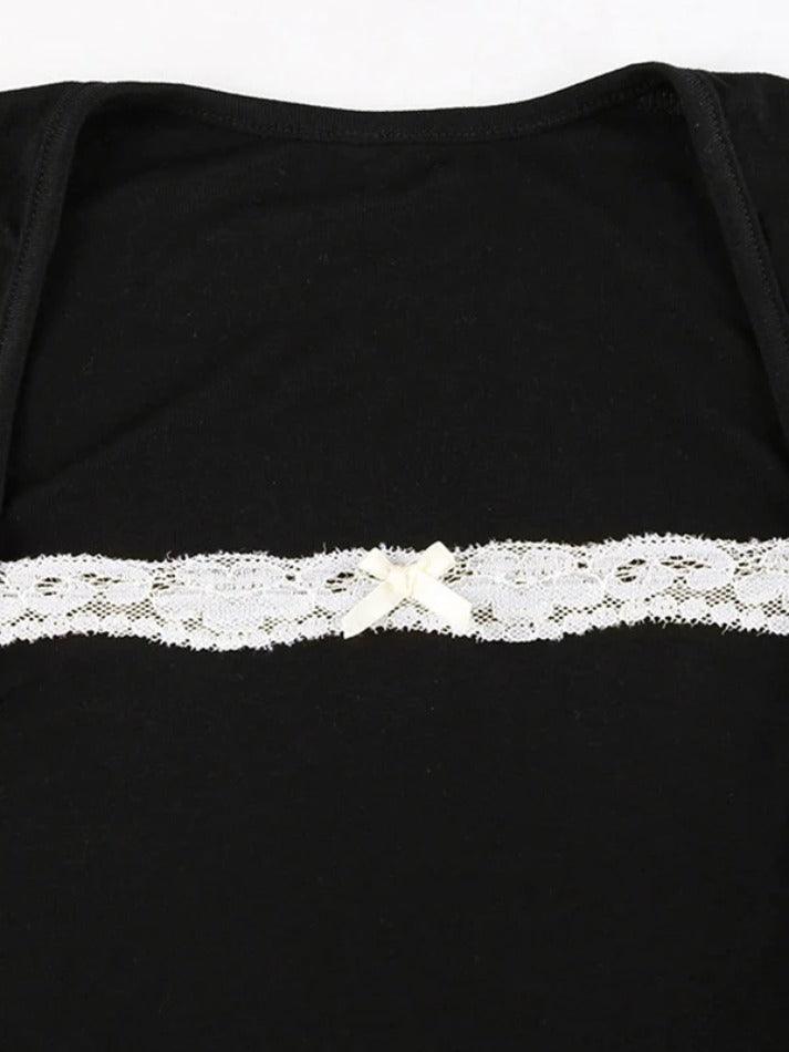 pantsparadises French Lace Trim Splice Slim Long Sleeve Tee