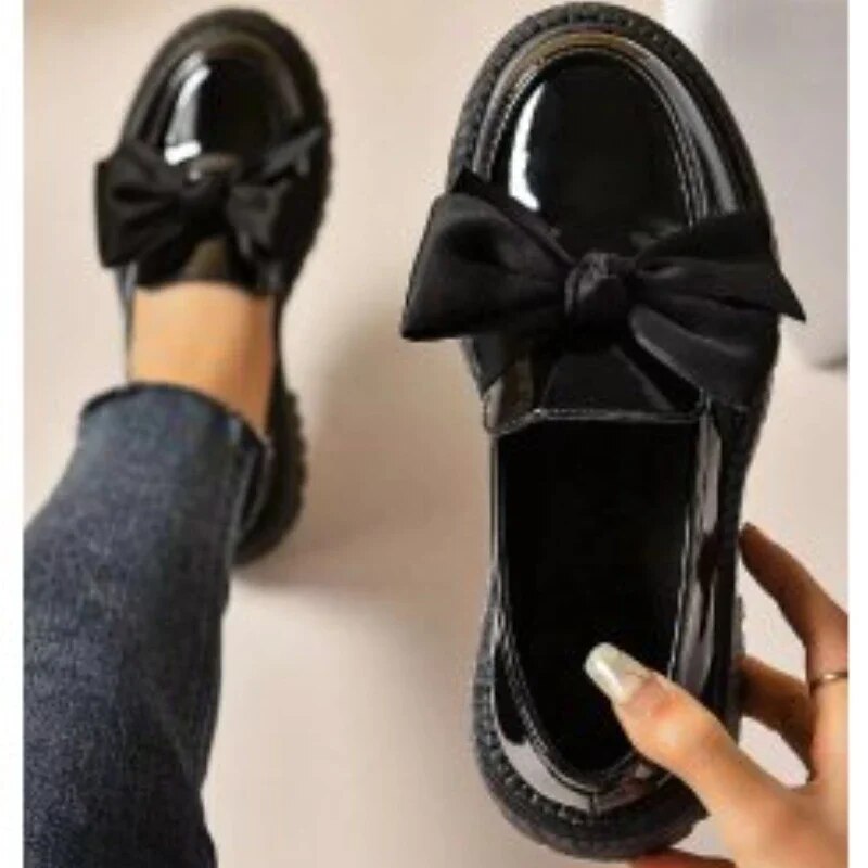 pantsparadises Hot Sale Loafers Quality Women's Pumps Comfort Slip on Lady Shoes Sweet Bowknot Platform Pump Low Heel Office Lady Shoes Zapatos