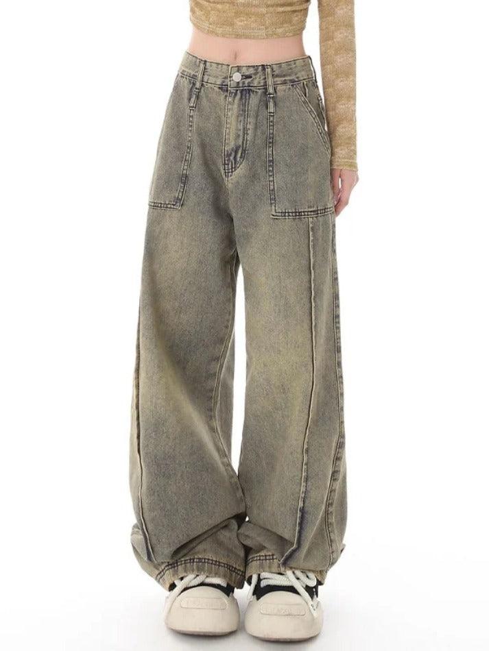 pantsparadises - Vintage Distressed Wash Splice Boyfriend Jeans pantsparadises