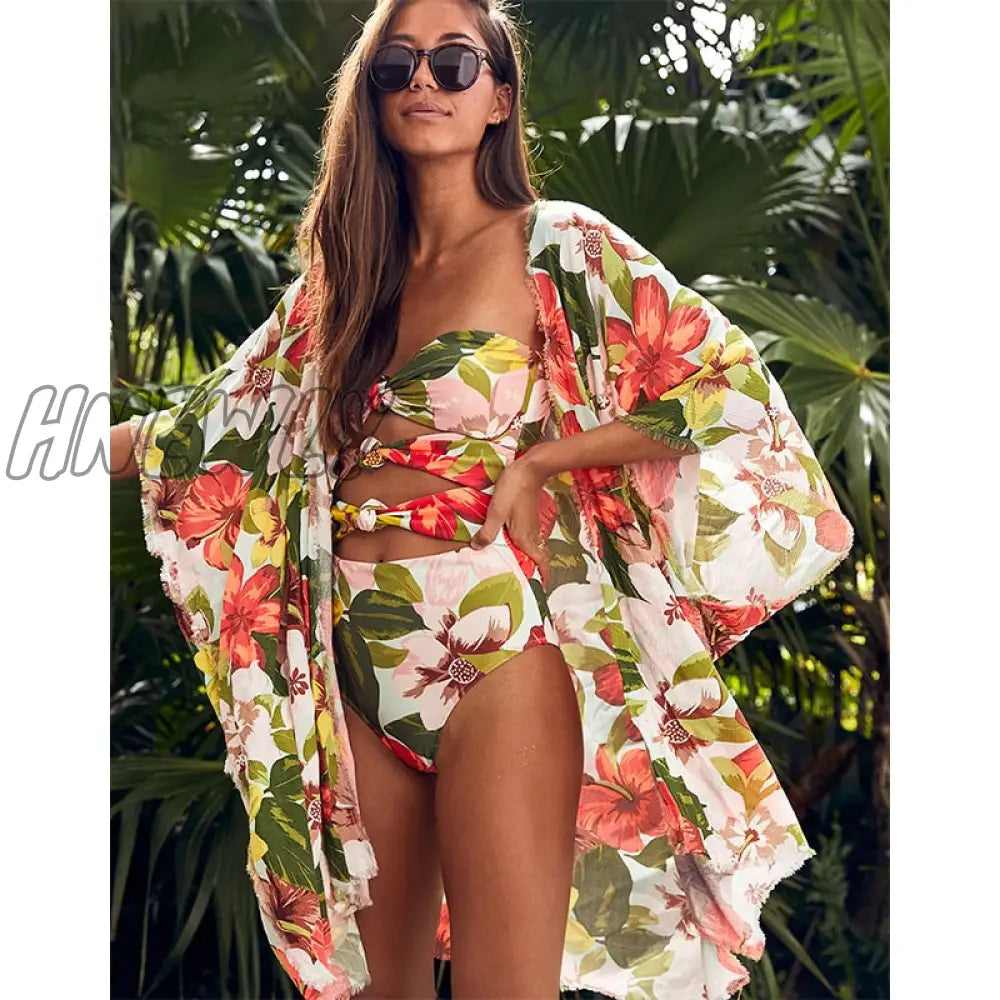 Beach Wear Print Bikini Swimwear Women Wrap Skirt Swimsuit High Waist Cover Up Sexy Sarong Plage