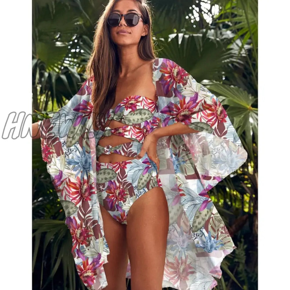 Beach Wear Print Bikini Swimwear Women Wrap Skirt Swimsuit High Waist Cover Up Sexy Sarong Plage