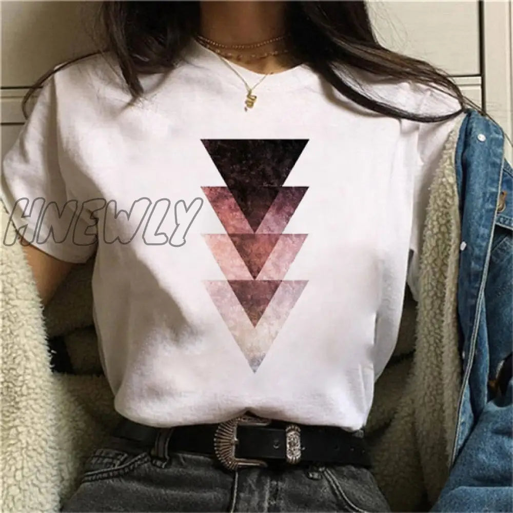 Beautiful Geometry Printed T Shirt Women 90S Graphic T - Shirt Harajuku Tops Tee Cute Short Sleeve