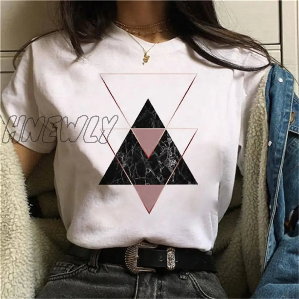 Beautiful Geometry Printed T Shirt Women 90S Graphic T - Shirt Harajuku Tops Tee Cute Short Sleeve