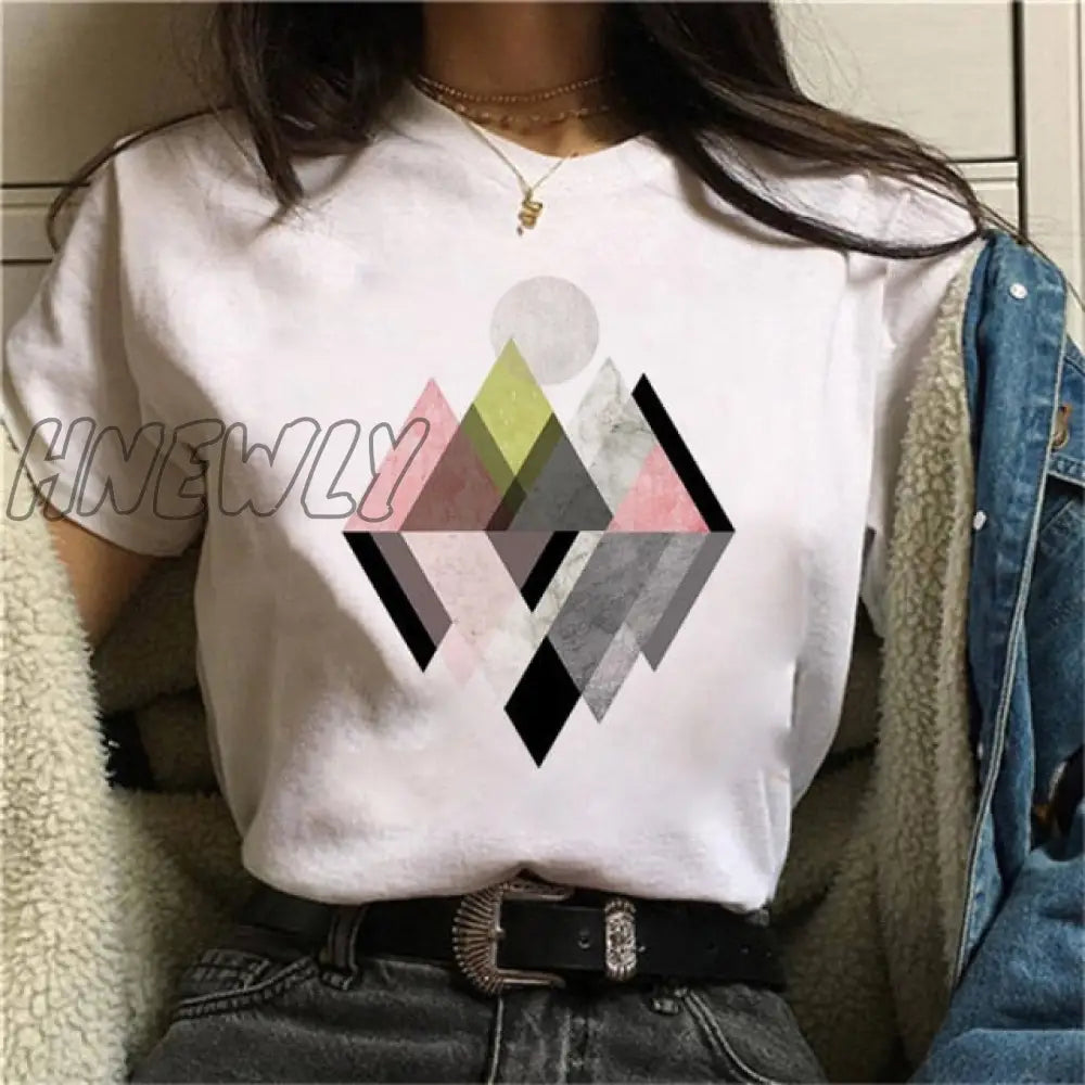 Beautiful Geometry Printed T Shirt Women 90S Graphic T - Shirt Harajuku Tops Tee Cute Short Sleeve