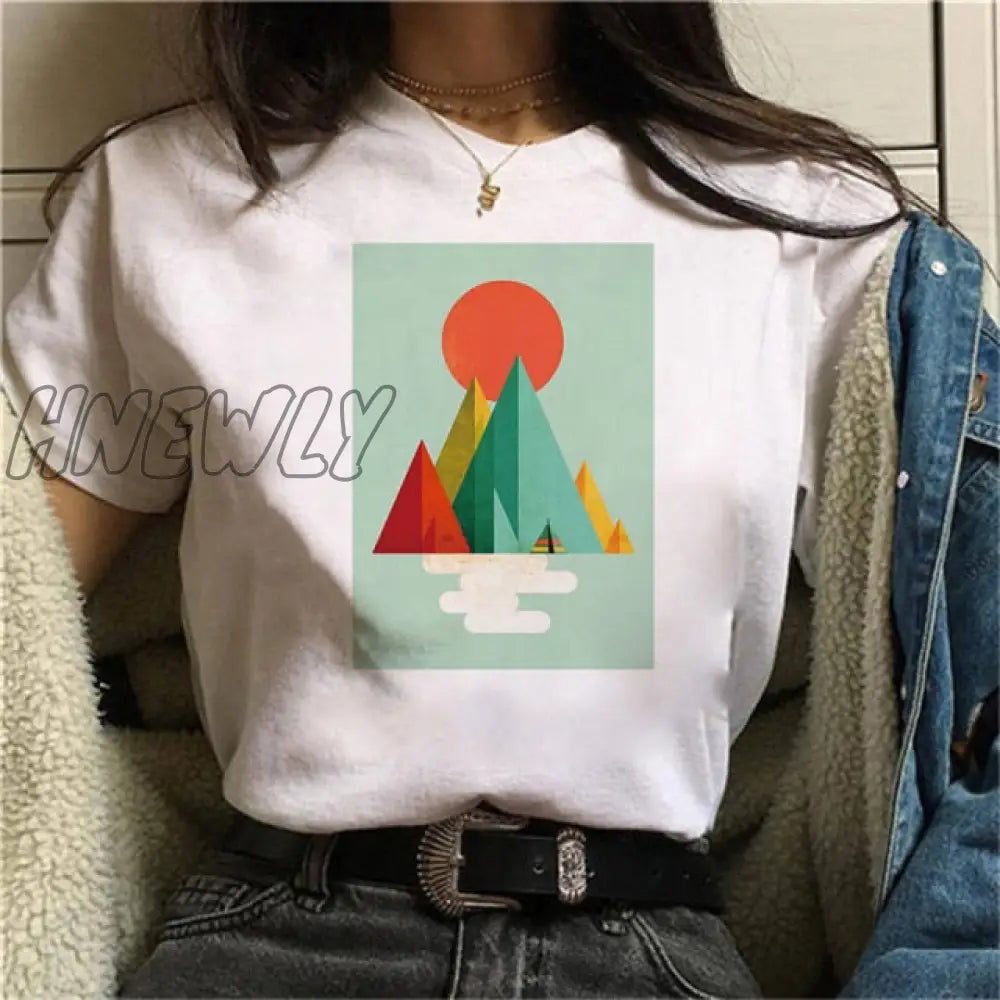 Beautiful Geometry Printed T Shirt Women 90S Graphic T - Shirt Harajuku Tops Tee Cute Short Sleeve