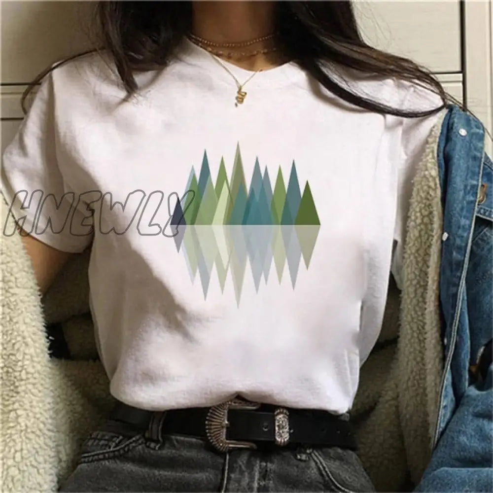 Beautiful Geometry Printed T Shirt Women 90S Graphic T - Shirt Harajuku Tops Tee Cute Short Sleeve