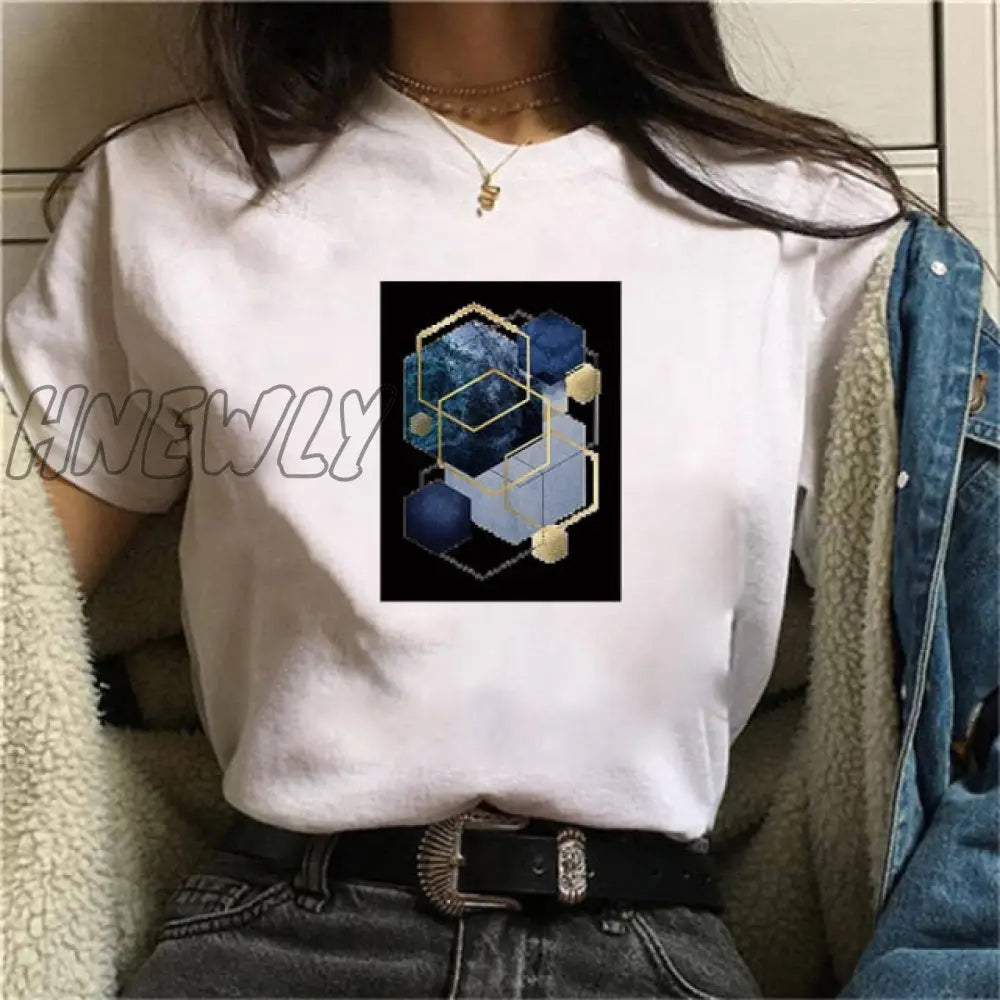 Beautiful Geometry Printed T Shirt Women 90S Graphic T - Shirt Harajuku Tops Tee Cute Short Sleeve