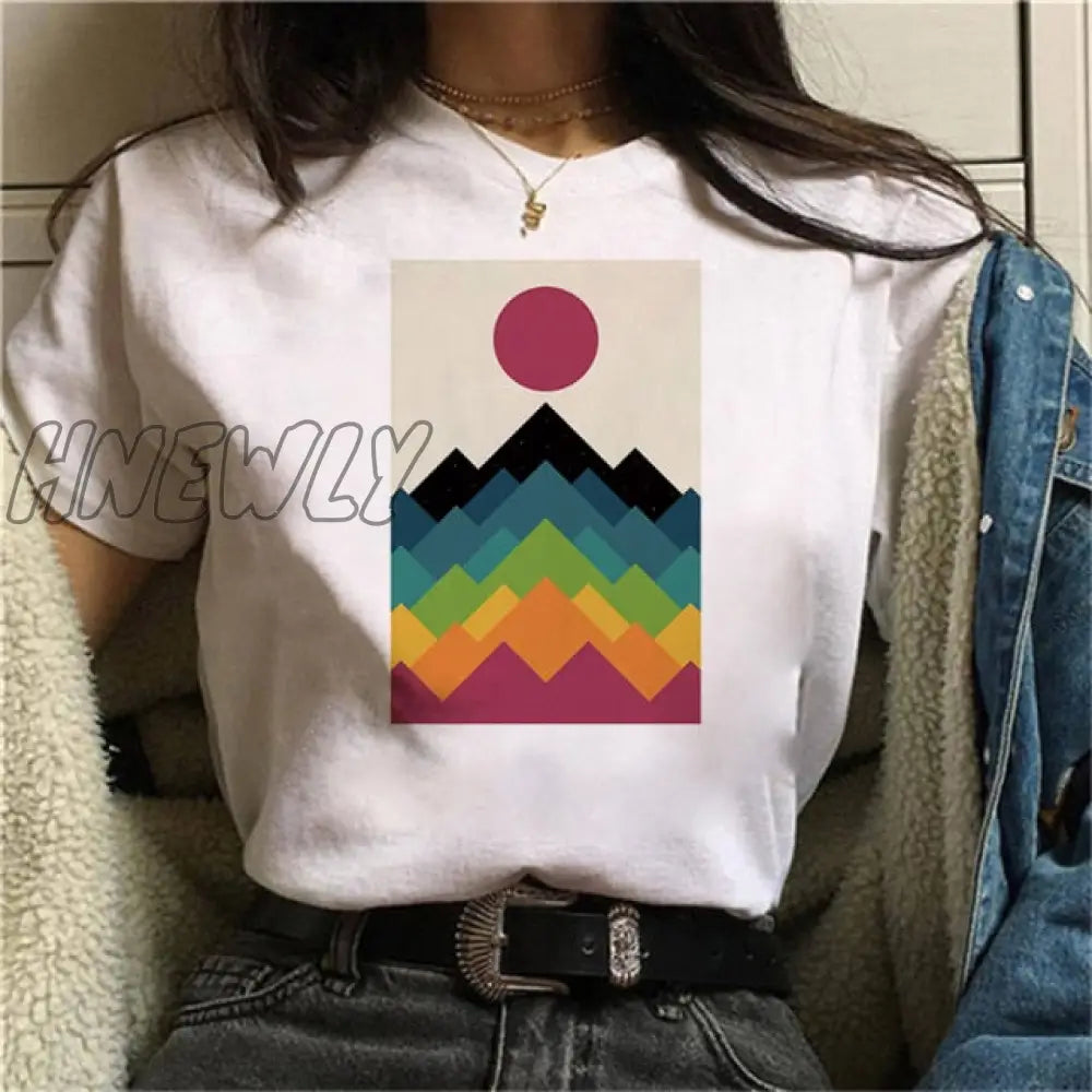 Beautiful Geometry Printed T Shirt Women 90S Graphic T - Shirt Harajuku Tops Tee Cute Short Sleeve