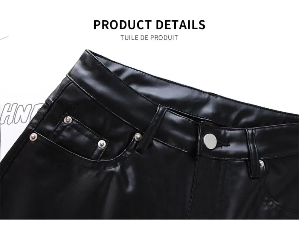 Black Faux Leather Pants Women New Straight Leg Fashion Harajuku Baggy Trouser Casual Elegant High