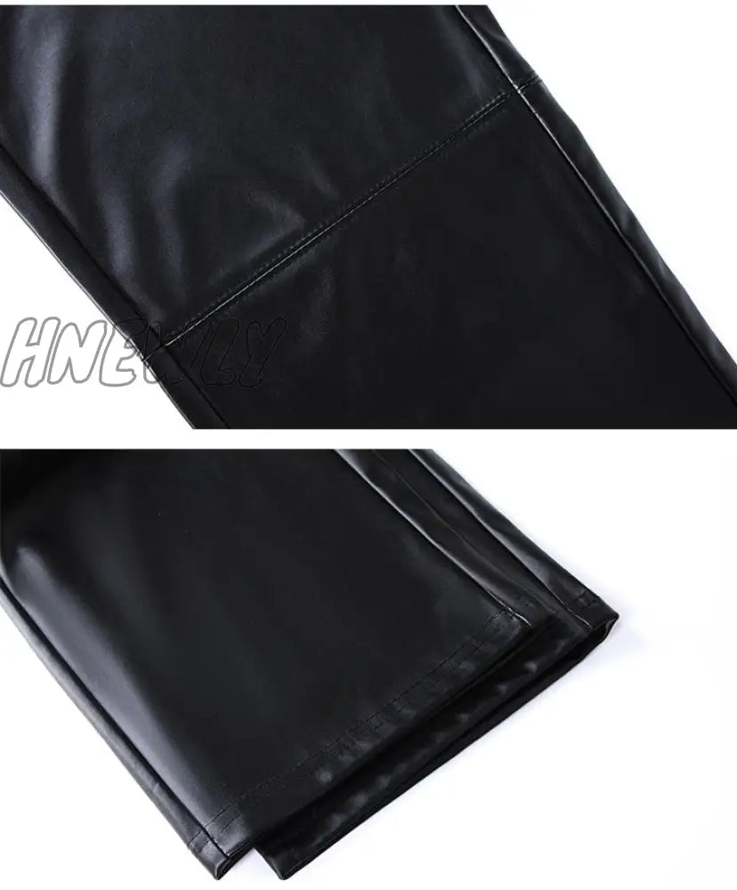 Black Faux Leather Pants Women New Straight Leg Fashion Harajuku Baggy Trouser Casual Elegant High