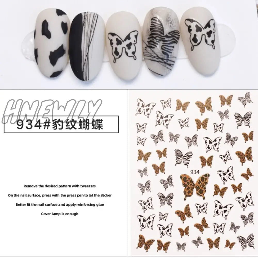 Black White Butterfly 3D Nails Sticker Geometry Decals Flower Gold Diy Designs For Nail Art