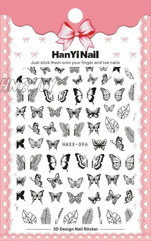 Black White Butterfly 3D Nails Sticker Geometry Decals Flower Gold Diy Designs For Nail Art