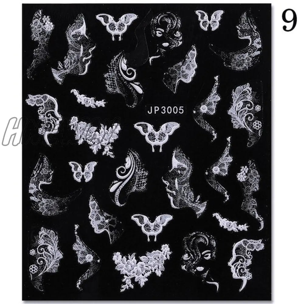 Black White Butterfly 3D Nails Sticker Geometry Decals Flower Gold Diy Designs For Nail Art