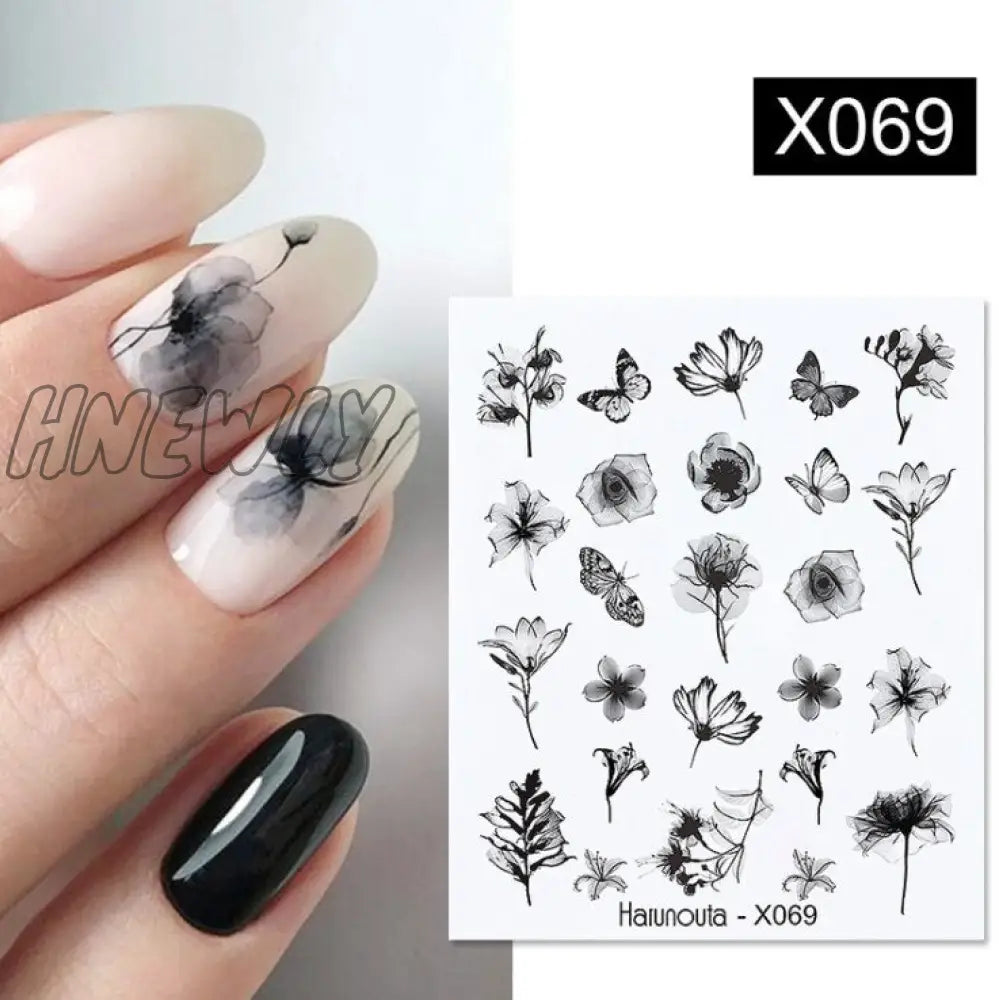 Black White Butterfly 3D Nails Sticker Geometry Decals Flower Gold Diy Designs For Nail Art