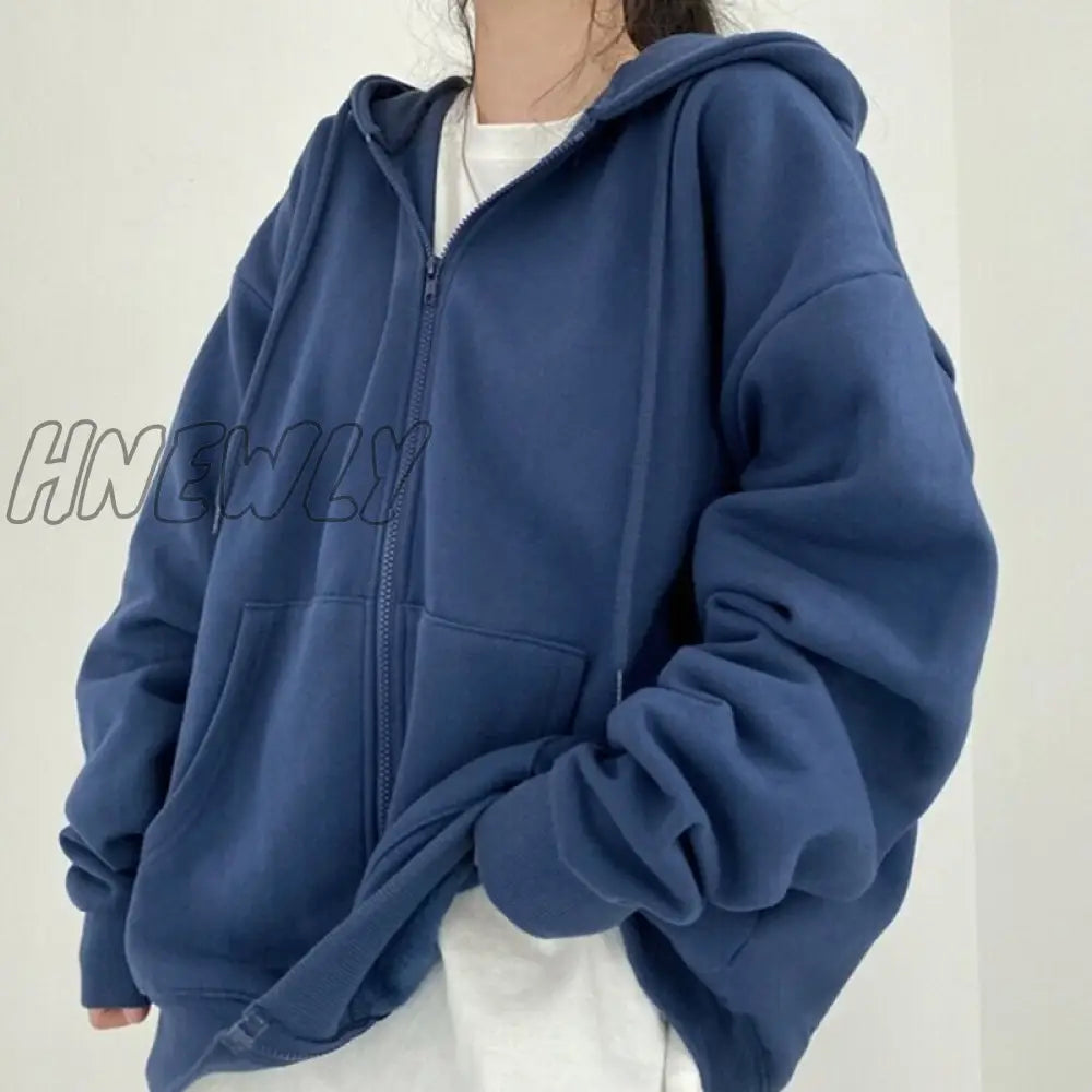 Blue Plush Hooded Sweater Coat Women’s Autumn And Winter New Loose Bf Lazy Wind Long Top