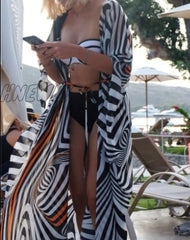 Bohemian Printed Bikini Cover Ups Elegant Self Belted Kimono Dress Tunic Women Plus Size Beach Wear