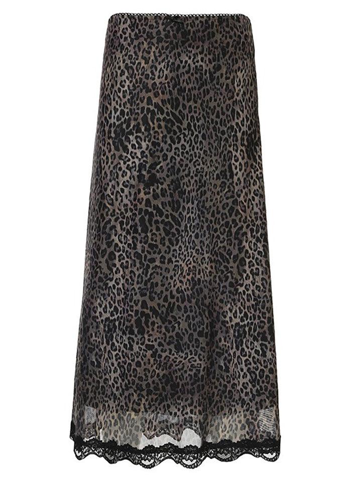 pantsparadises - Vintage Leopard Print Lace Halter Skirt pantsparadises