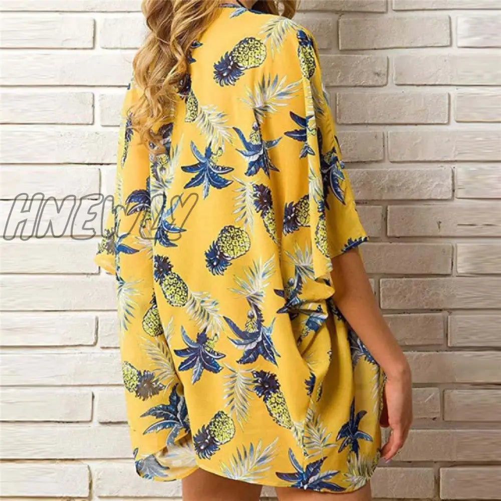 Casual Leaves Print Chiffon Kaftan Beach Cover Up Cardigan Shawl Swimwear Women Summer Swimsuit