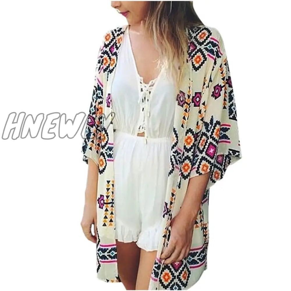 Casual Leaves Print Chiffon Kaftan Beach Cover Up Cardigan Shawl Swimwear Women Summer Swimsuit