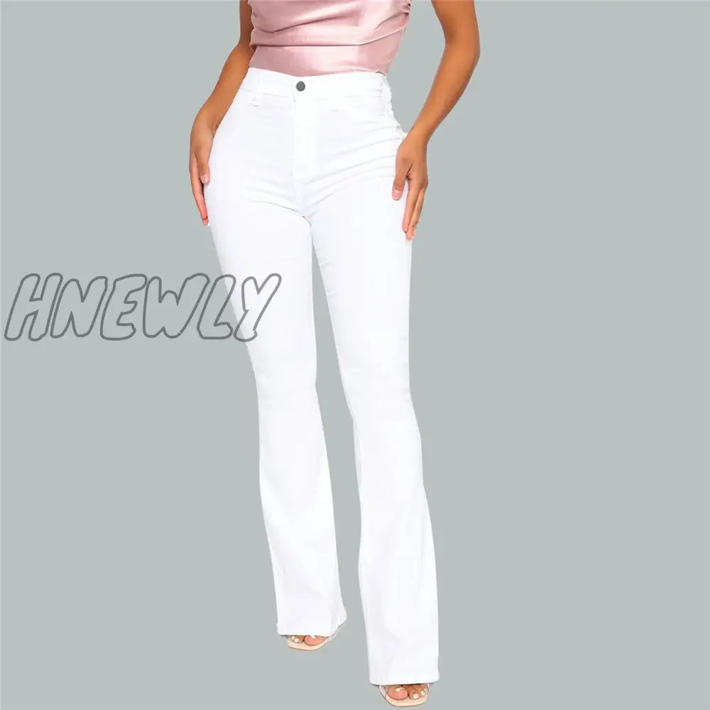 Cotton White High Waist Casual Flared Jeans Women Spring New Slim Slimming Denim Trousers Office