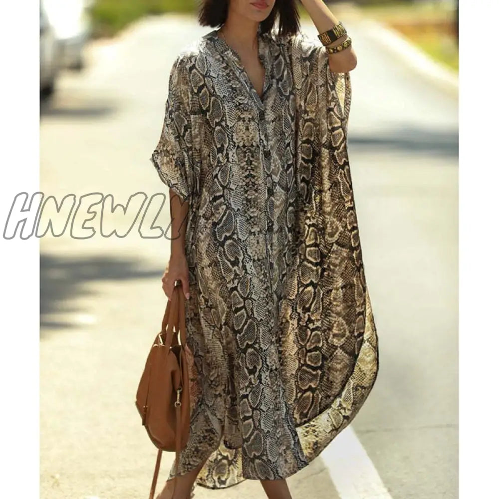 Cover - Ups Kaftan Beach Print Snakeskin Swimsuit Cover Up Kimono Plage Robe Femme Long Dress