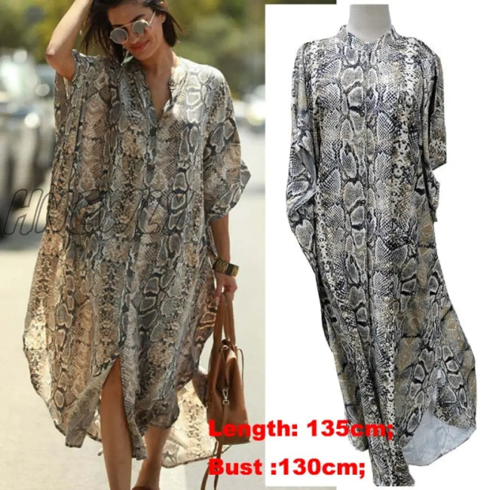 Cover - Ups Kaftan Beach Print Snakeskin Swimsuit Cover Up Kimono Plage Robe Femme Long Dress