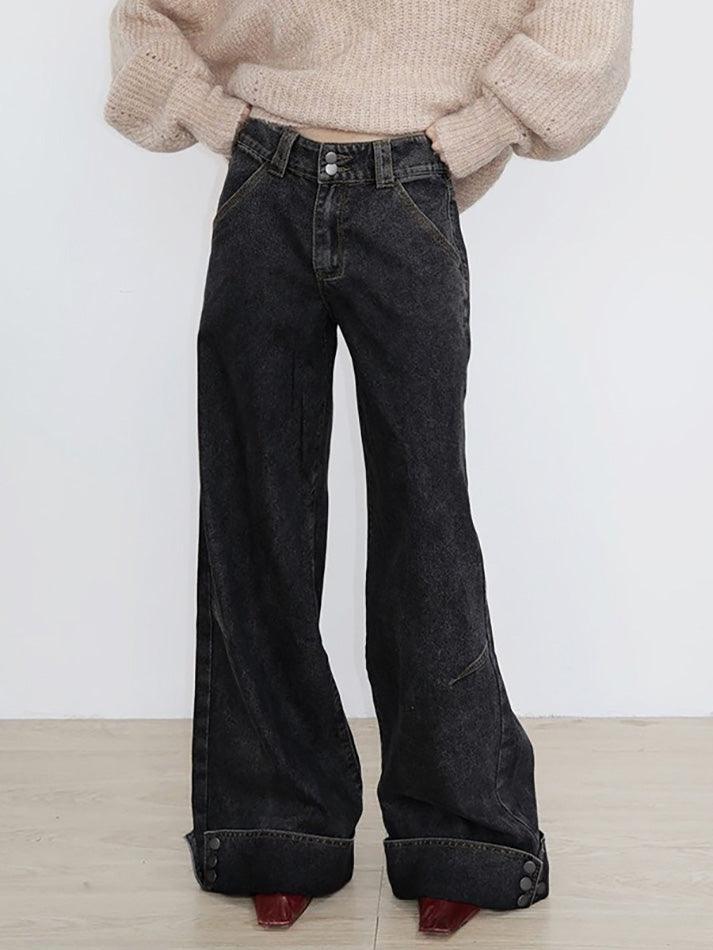 pantsparadises - Vintage Buttoned Hem Loose Low-Rise Jeans pantsparadises